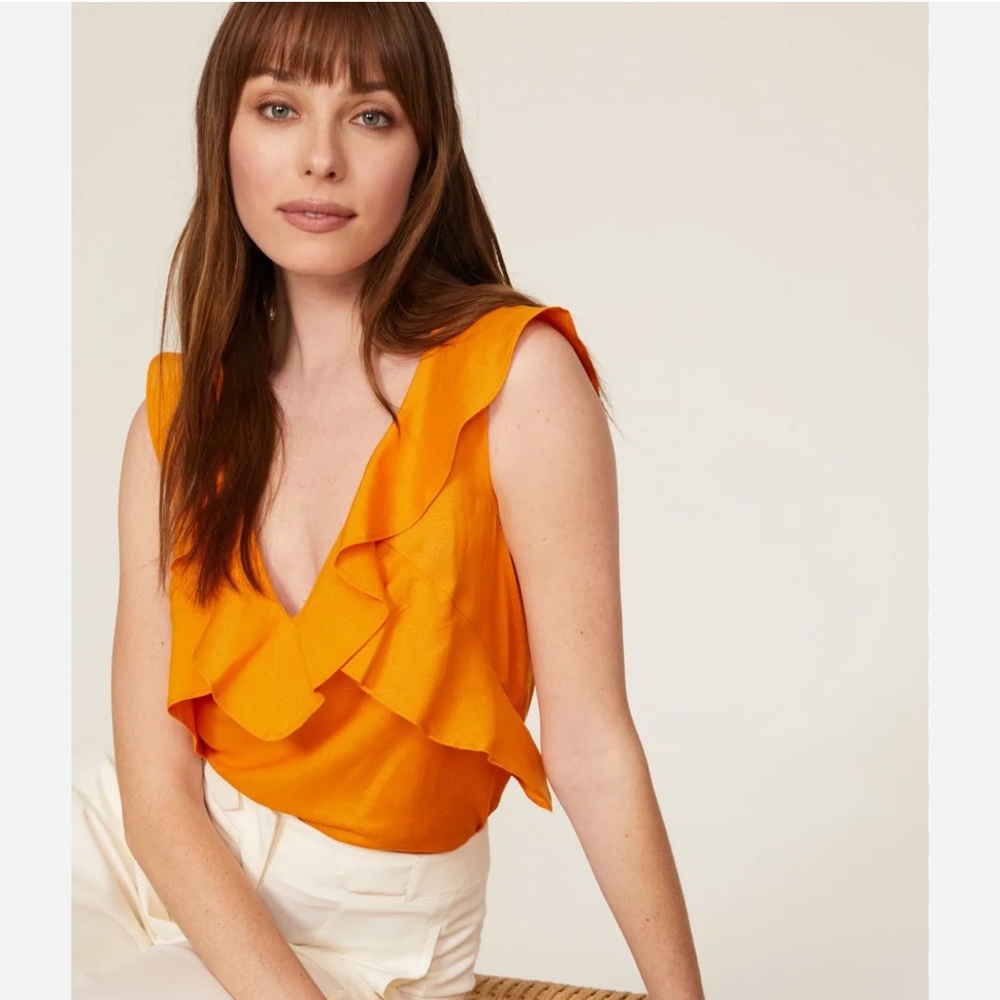 215. Marissa Webb Ditsy Ruffle Top Orange Size 8